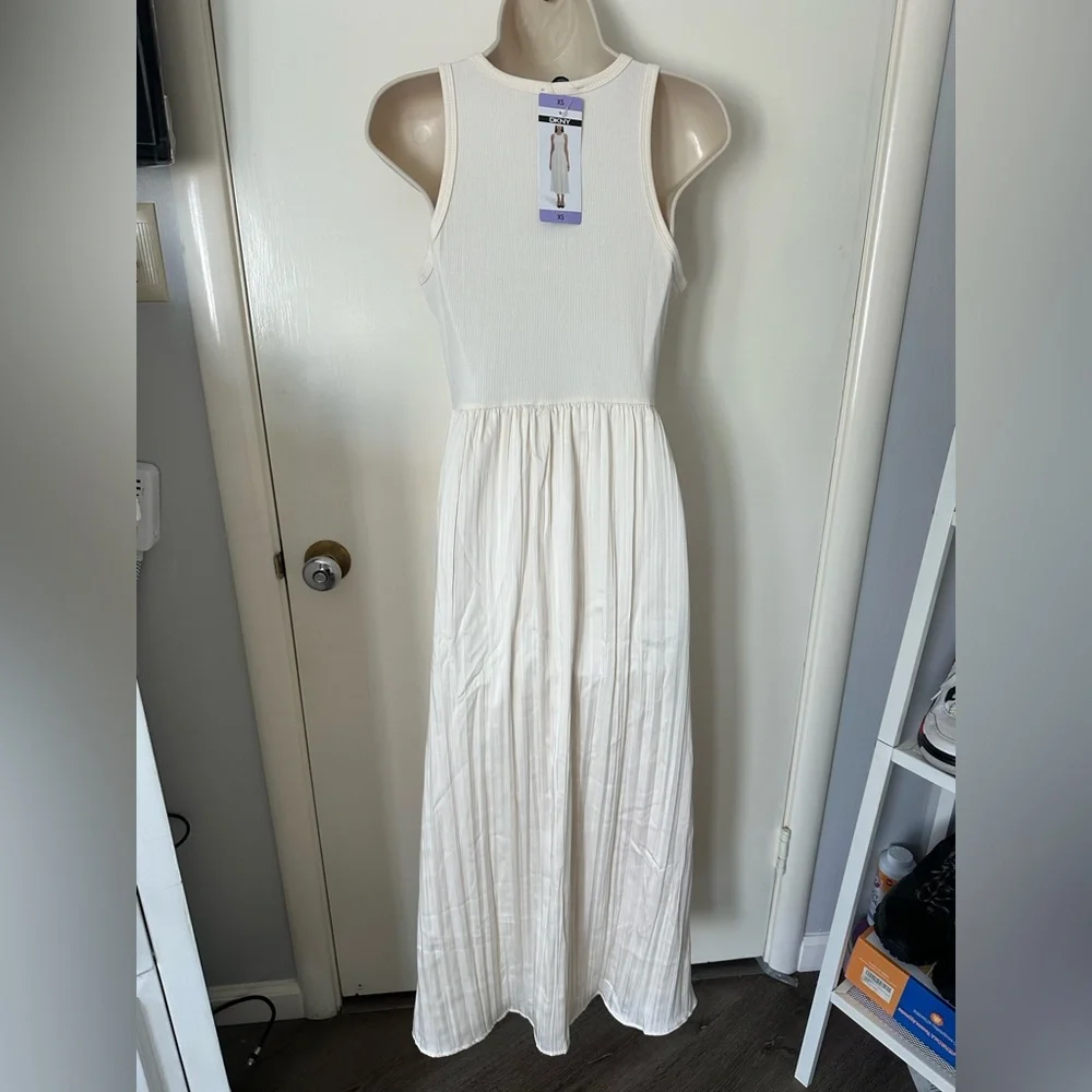 Dkny Cream Pleated Sleeveless Midi Dress - Picture 7 of 10